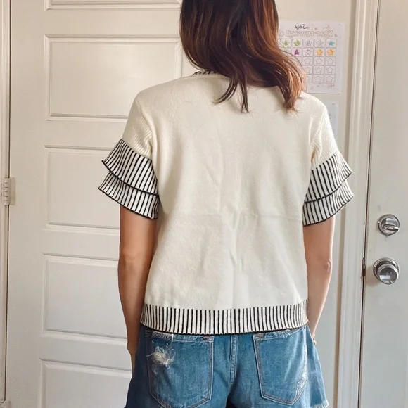 Plus Classic Striped Loose Fit Layered Sleeve Blouse